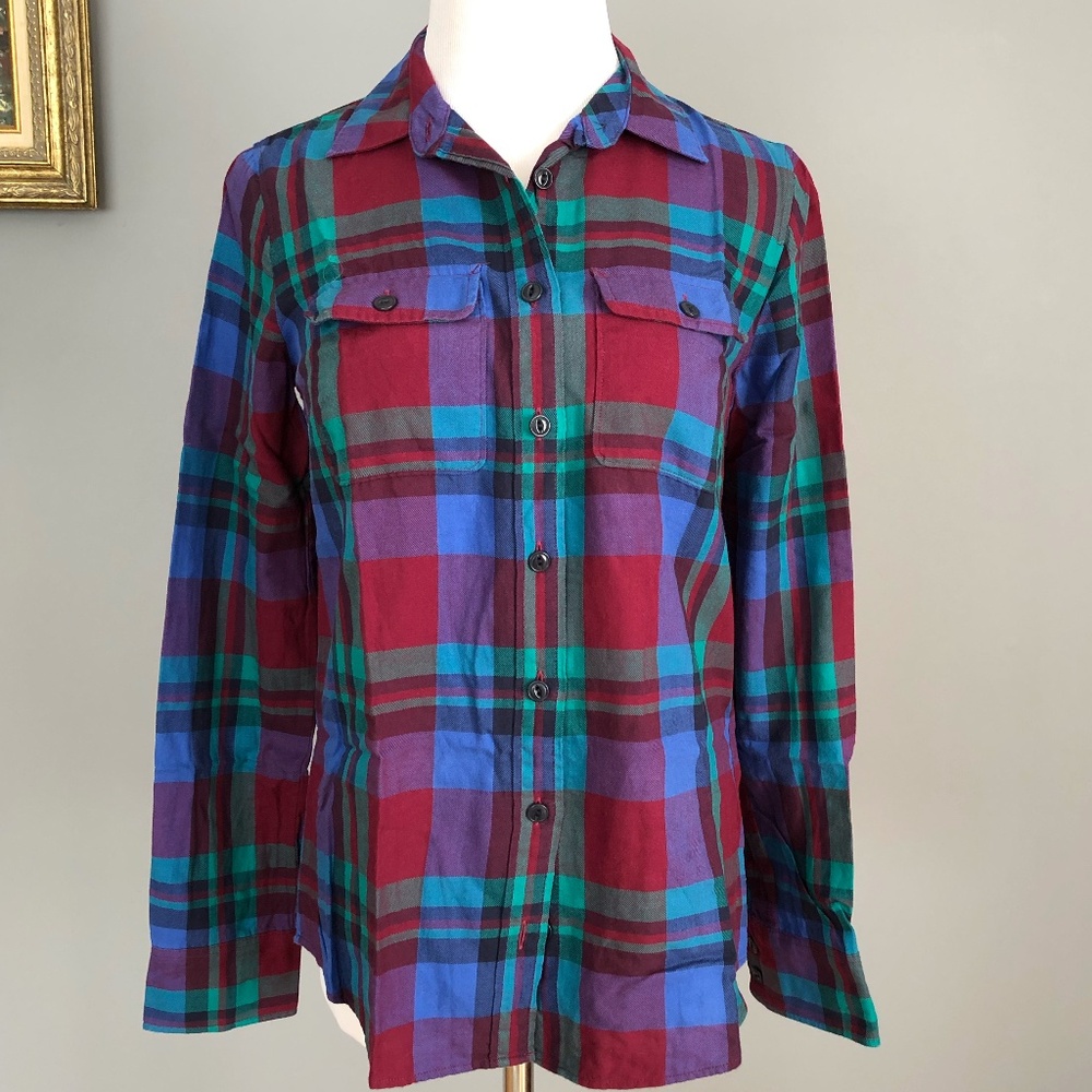 J.Crew plaid flanel shirt, size: 0